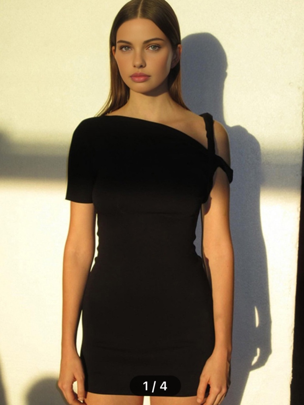 Commense neck One-Shoulder off the shoulder short black dress